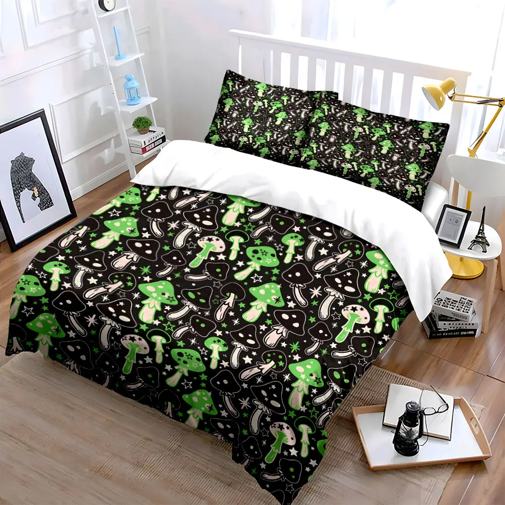 Whimsical Mushroom Cute Pattern Printed Duvet Cover Set1 Duvet Cover+2 Pillowcase Multi Size Bedroom Bedding Decor