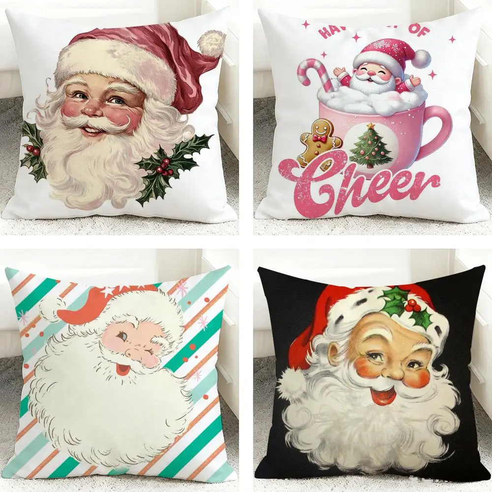 Christmas P-Pink Father Christmas Cushion Cover Soft Short Plush Pillow Case Cushion Cover for Living Room Sofa Decor