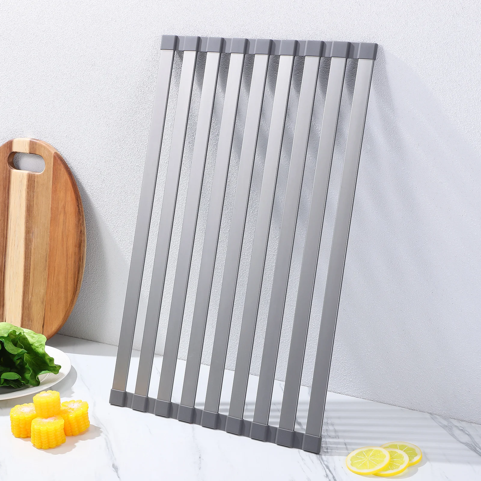 Foldable Over Sink Kitchen Water Drain Rack Multipurpose Roll Up Dish Drying Rack Expandable Compact Collapsible Drainer