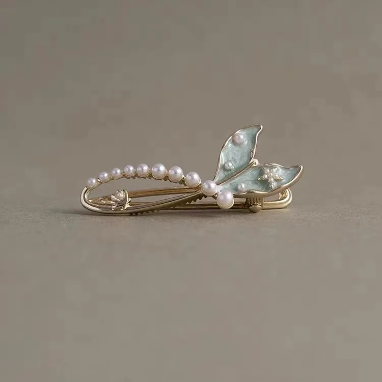 1PC Fish Tail Side Hairpin - Premium Blue Side Braid Clip, Versatile Pearl Hairpin, Duckbill Hairpin