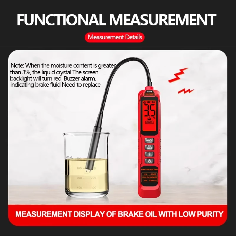 Probador de líquido de frenos, sonda Flexible, 3 colores, retroiluminado, Digital, probador de aceite líquido de frenos automático, herramienta detectora para DOT3 DOT4 DOT5.1