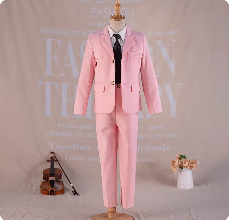 

Prince Kids Pink Birthday Suit Boys Jacket Vest Pants Tie Wedding Tuxedo Dress Children Photograph Party Performance Costume