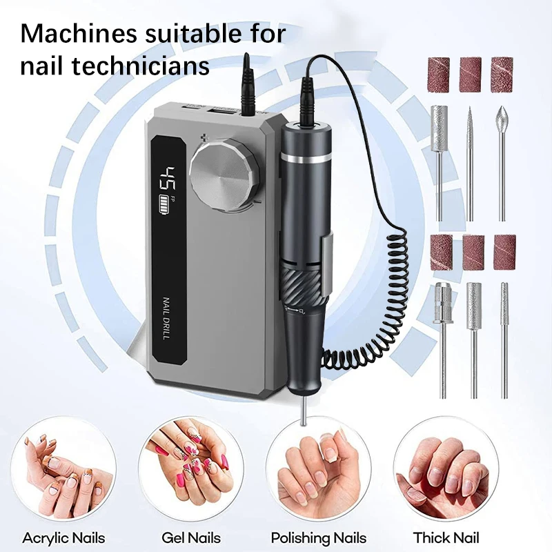 Perceuse à ongles électrique professionnelle 45000 tr/min, Portable, Rechargeable, à faible bruit, lime à sable, polisseuse pour usage domestique