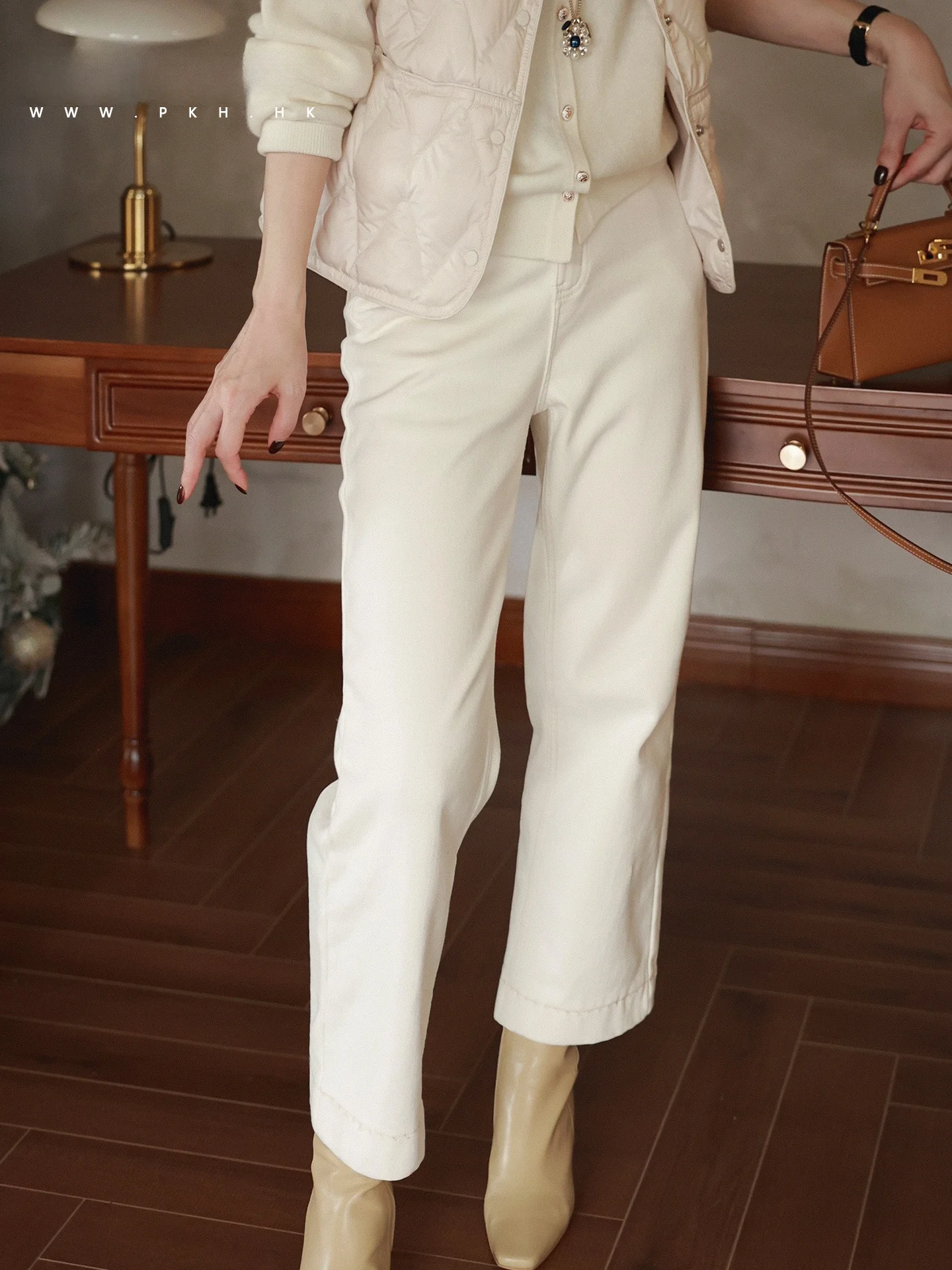 

Джинсы PKHHK Fce с высокой талией, прямые, облегающие, не пышные, зимние, для повседневной носки, удобные, теплые, белые, джинсы длиной до щиколотки