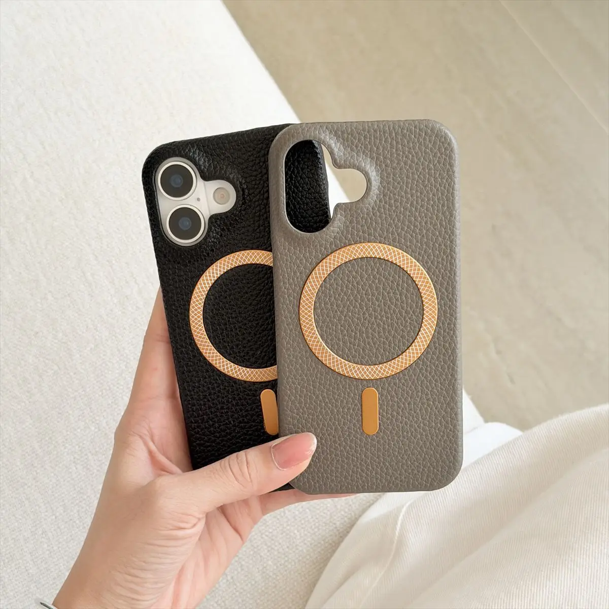 Lychee Grain Wireless Charging Magnetic Card Holder Case For Samsung Galaxy Wide 6 Quantum 5 Buddy 4 2 Jump 3 Half Wrapped Cover