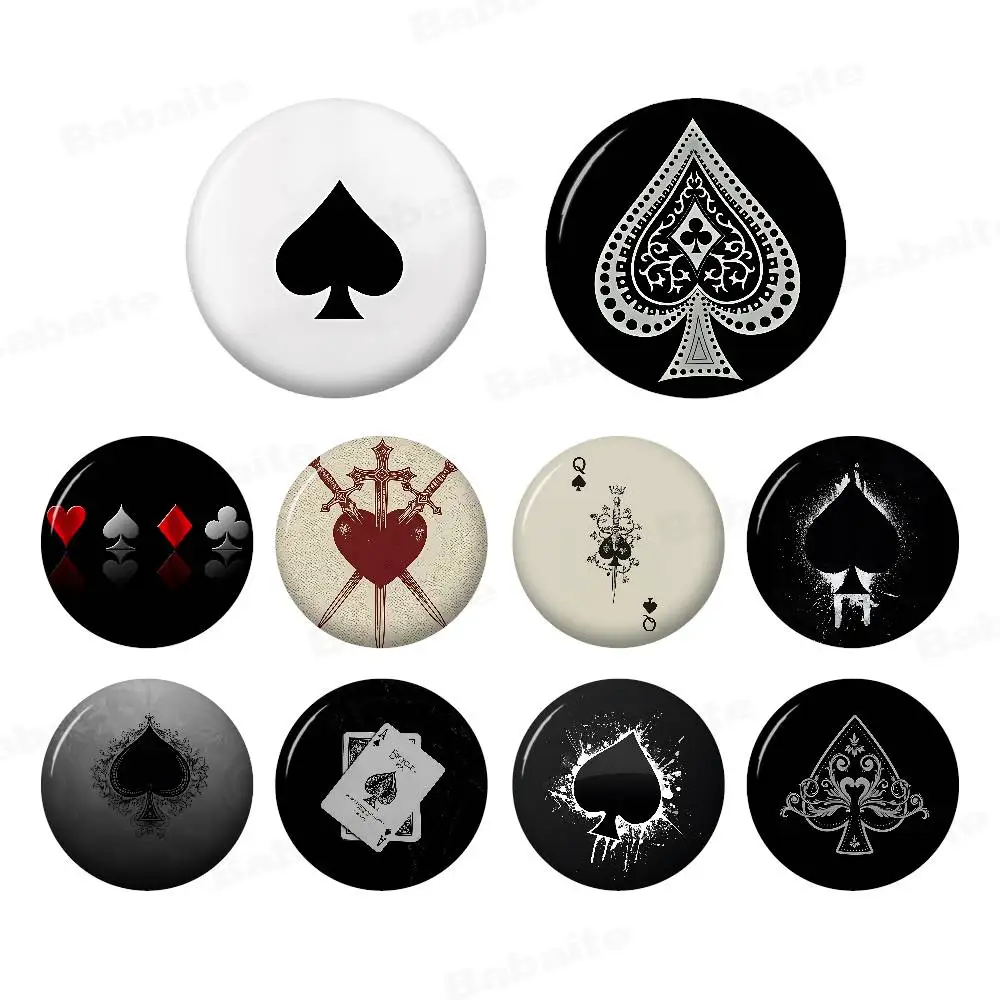 Ace of Spade 32/44/58mm Round Cartoon Brooches Handmade Pins for Backpack Jewelry Accessories Gifts Creative Badge