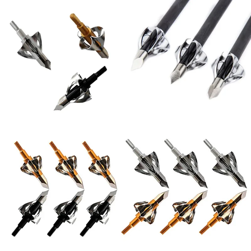 Arrow Head Recurve Bow Hunting Arrowhead, Glass Carbon Steel, Aluminum Arrow Shaft, Universal Broadhead, 100Grain, 6Pcs