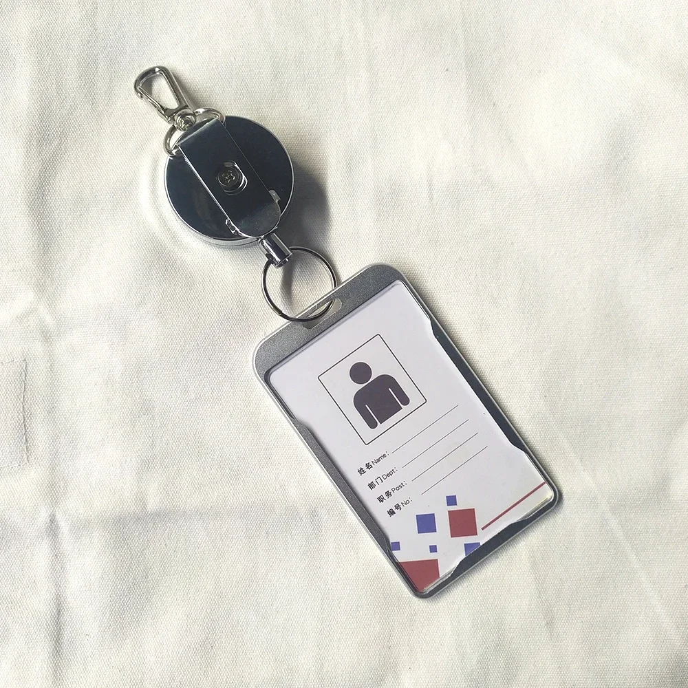 Metal ID Badge Holder Chest Staff Work Card Cover Case with Retractable Multifunctional Badge Reel Clips Keychain Pass Card Clip