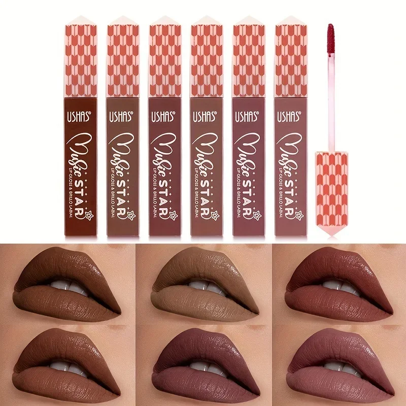 1Pc Make-Up Matte Nude Liquid Lippenstift 6 Kleuren Waterdichte, Langdurige Lipgloss Sexy Rood Roze Fluwelen Lippenstift Vrouwen Cosmetisch