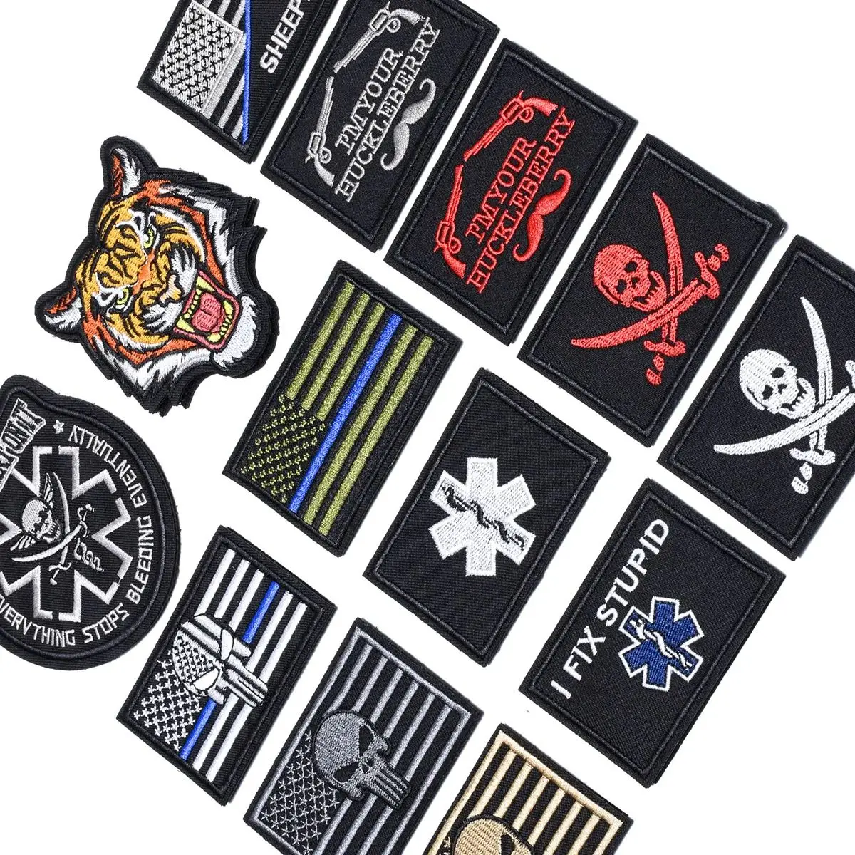 

13Pcs Tactical Morale Patches Skulls Punk Patch for Clothes Embroidered Patch For on Backpack Hat Hook Loop Stickers Applique