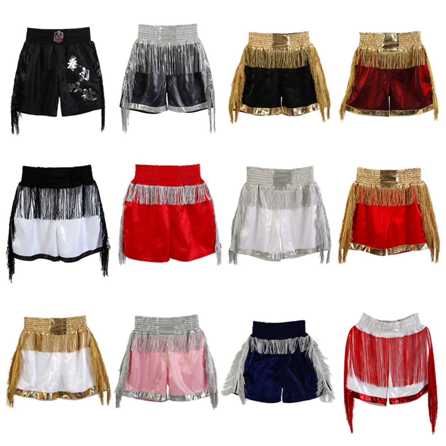 Customized Blank Tassels Muay Thai Shorts Boxing Trunks Adult Children's Boxing Gym MMA Sanda Fighting Training Half Pants