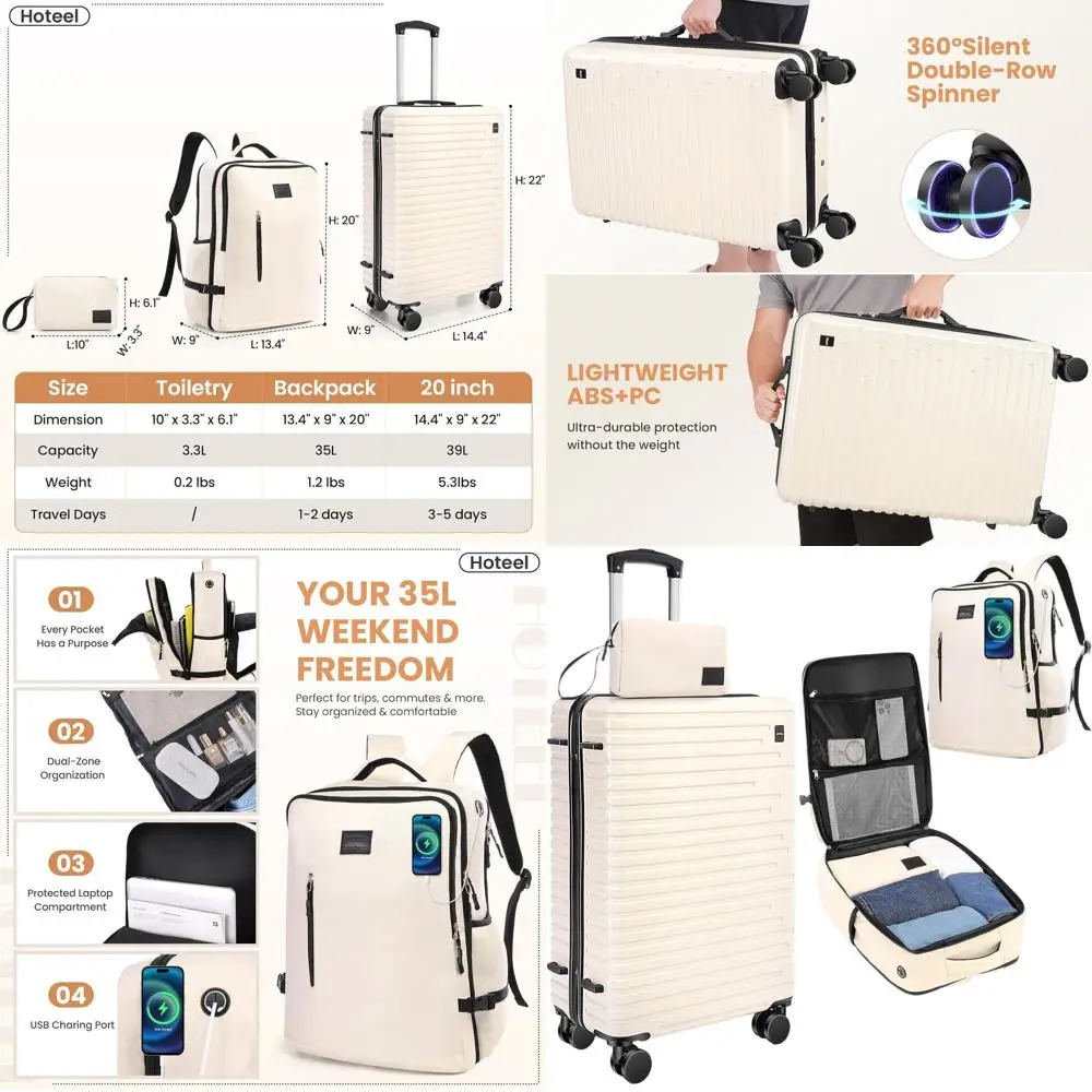 

Большой комплект багажа из 3 предметов с гарантией 4 года: твердый корпус из АБС-пластика + ПК, вращающиеся колеса, телескопическая ручка (бежевый)