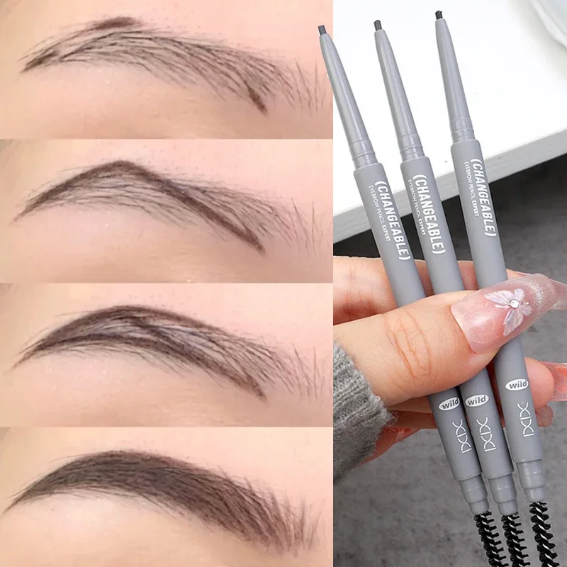 Double Head Eyebrow Pen Natural Matte Smooth Brow Pen Waterproof Long-Lasting Black Brown Eyes Brow Pencil with Brushes Cosmetic