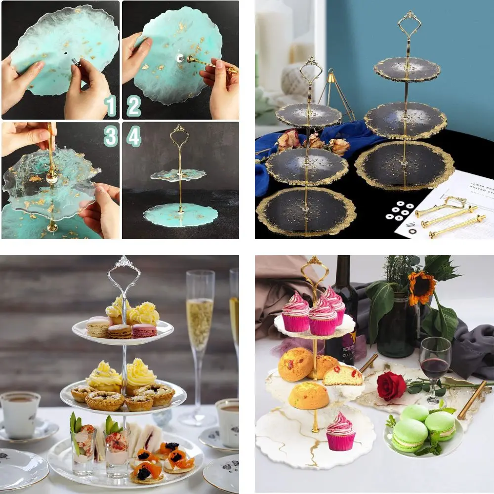 Zinc Alloy Cake Stands Crown Handle Threaded Rods Tiered Fruit Plate Spacer Washers 2 Tiers 3 Tier Cupcake Display Holder