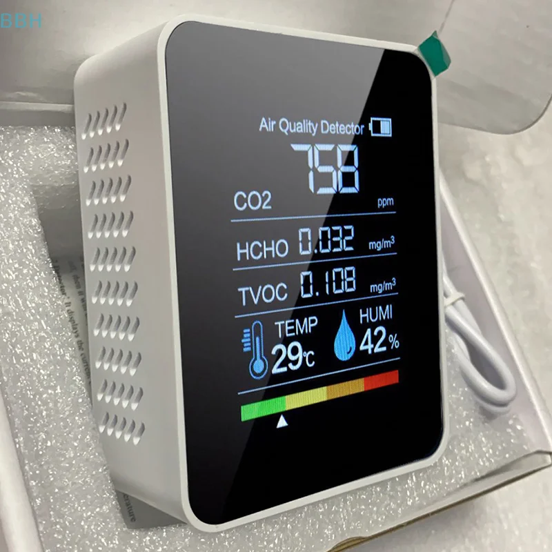 1Pcs 다기능 5in1 CO2 미터 디지털 온도 습도 테스터 이산화탄소 TVOC HCHO 감지기 공기 품질 모니터