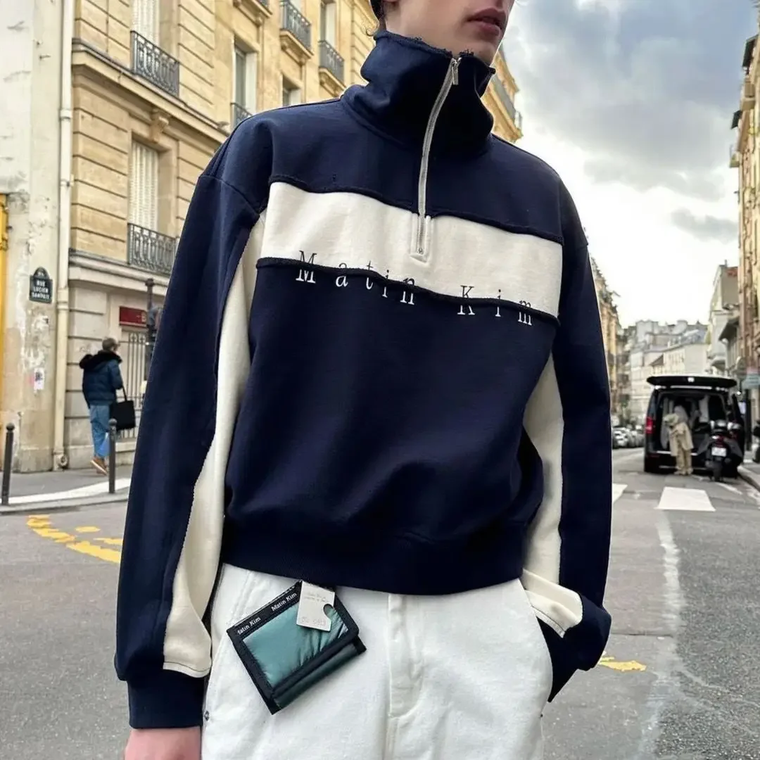Matin Kim Spring Fall Casual Wear Stand Collar Loose Zip-Up Hoodie New Trendy Pullover Jacket