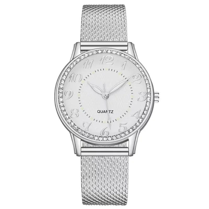 Relojes luminosos para mujer, relojes de pulsera de cuarzo con correa de malla de negocios a la moda para mujer, relojes de pulsera con números arábigos y diamantes de imitación, reloj para mujer