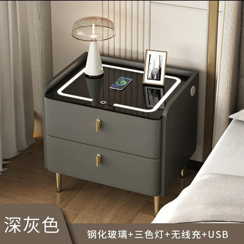 Smart bedside table, light luxury high-end multi-functional bedroom with speakers, cream wind with lights, cabinet