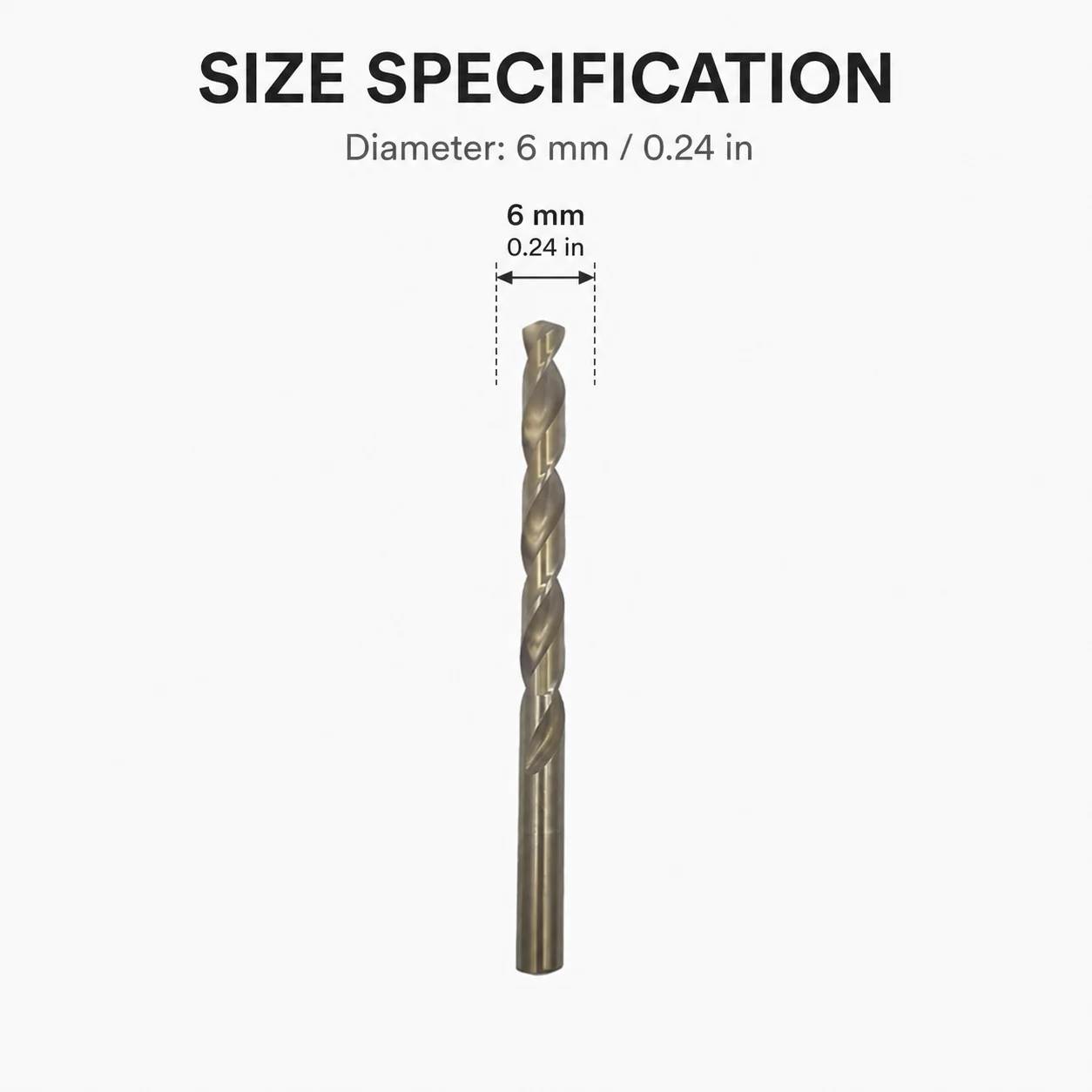 Single 6mm HSS Titanium Drill Bit, Precision Spiral Flute for Household Repair, Woodworking and Thin Metal Drilling Jobs