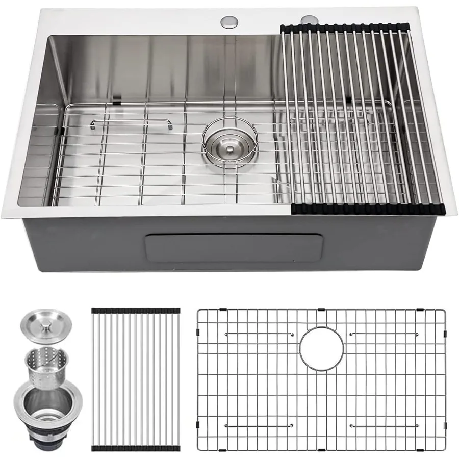 33 بوصة وعاء واحد حوض المطبخ قطرة في التثبيت مع تصميم أعلى جبل للمطابخ الحديثة 16 مقياس الفولاذ المقاوم للصدأ Constr #1