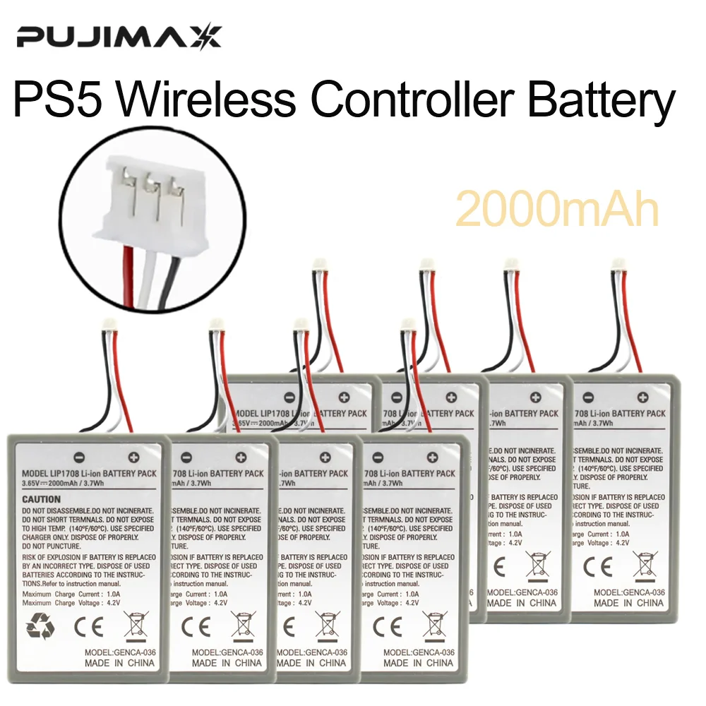 

PUJIMAX LIP1708 Battery 2000mAh For Sony PS5 Controller,Rechargeable Built-in Lithium For DualSense Game Controller Battery