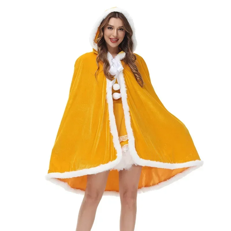 Disfraz de Cosplay de Navidad con capucha para fiesta de Carnaval para mujer, capa de Papá Noel, capa de Navidad Sexy para mujer