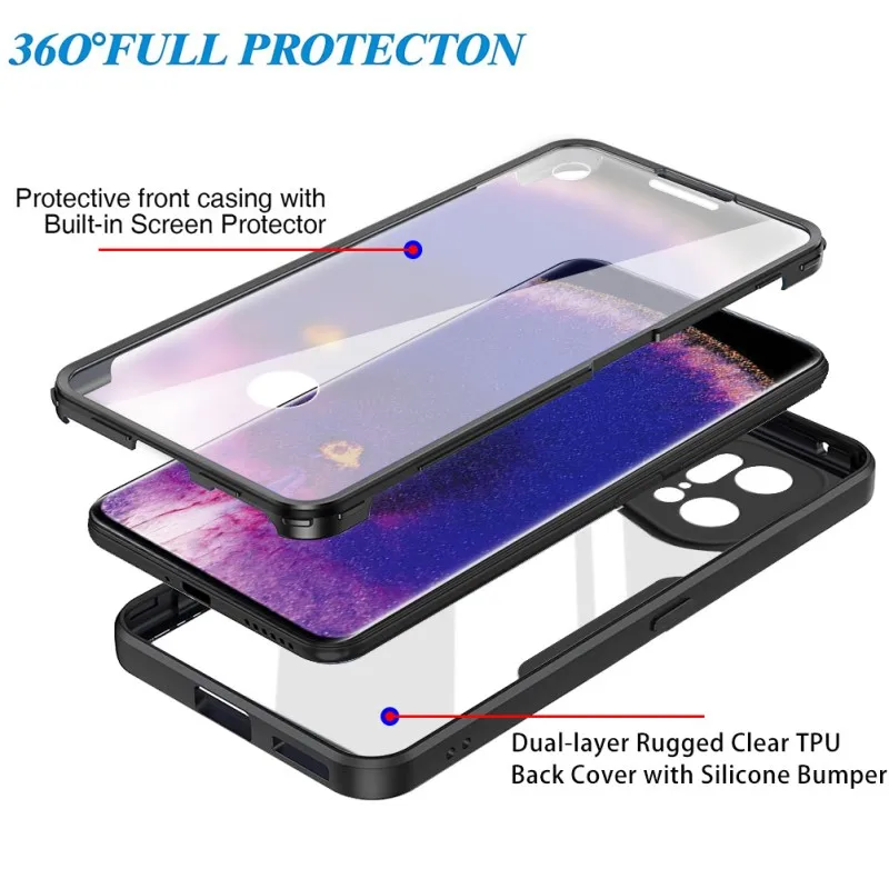 Double Sided Transparent Full Protection Case For OPPO Find X5 Pro Reno 5 Lite A94 A72 A74 A54 A53 A16 A36 A76 Shockproof Cover