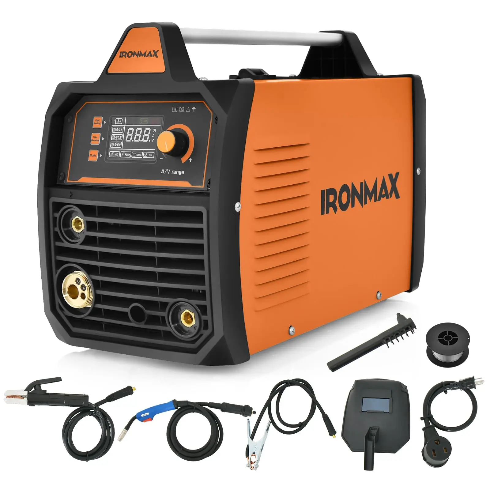 IRONMAX 160A 3-in-1 MIG Welder, 110/220V IGBT Inverter with LED Display