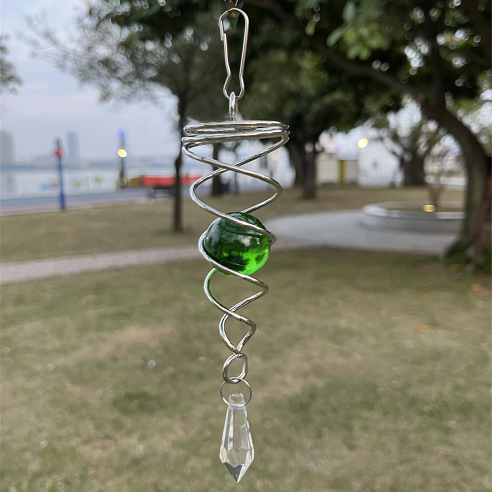 Spiral Wind Spinners for Crystal Ball Winds Chimes Garden Hanging Decor Stainless Steel Spiral Tail and Glass Ball Ornament