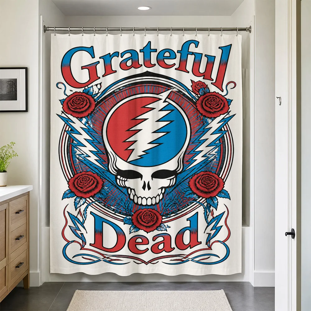Grateful Dead Skull Shower Curtain Waterproof Bathroom Bohemian Decor Rock Concert Style Psychedelic Band Merch Curtain Tapestry