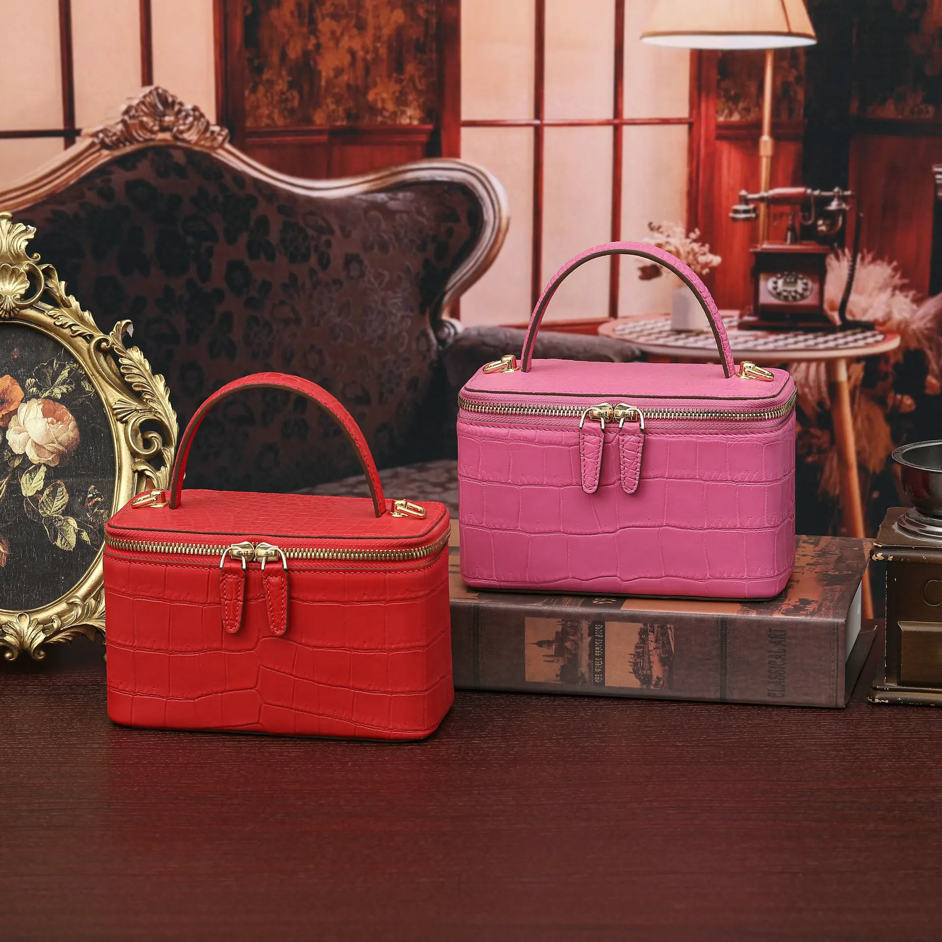 2025 New Matte Crocodile Leather Women's Bag Genuine Leather Women's Handbag Fashion Small Square Bag Shoulder Crossbody Bag 45