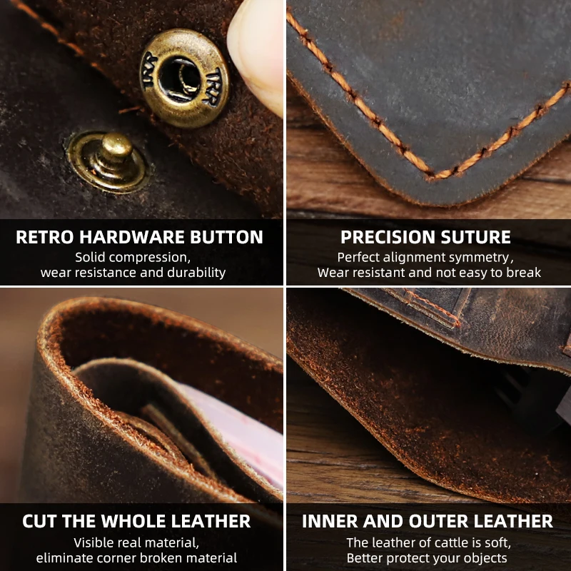 Vintage Genuine Leather Men's Card Wallet Handmade Cowhide Card Slot Money Bag For Male Simple Bifold Short Wallet Brown