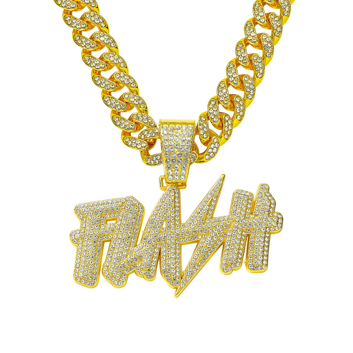 Fashion Full Diamond Hip-Hop Letter Pendant   Hipster Personality Street  Joker Cuban Chain Necklace