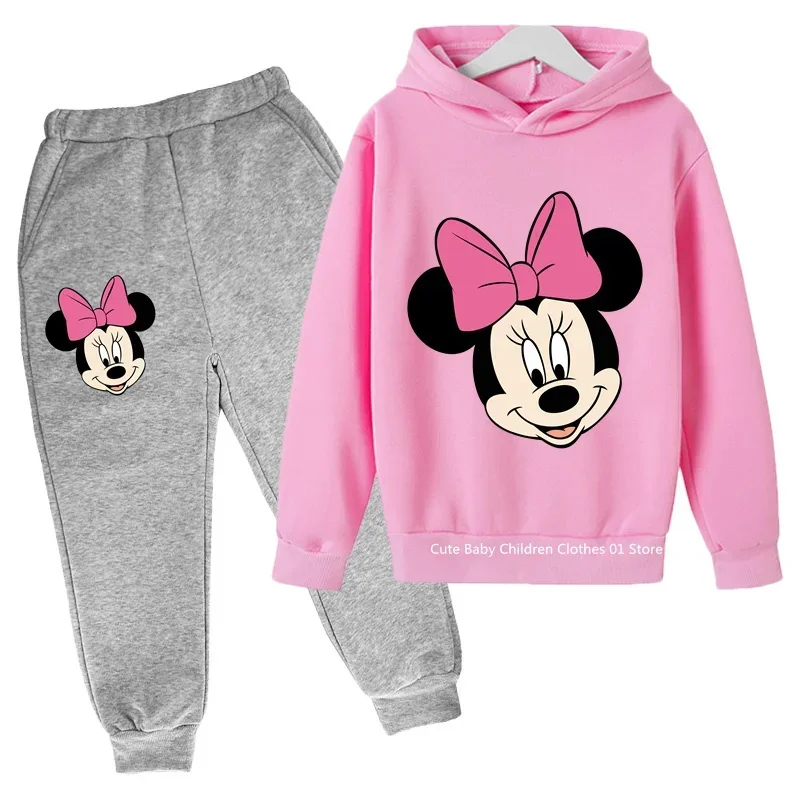 Minnie Mouse Clothes Set For Baby Girls With Autumn Winter Suit Mickey Mouse Toddler Kid Hoodies Set Infant Boy Clothing