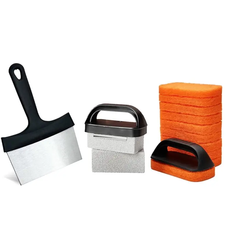 ABXD Easy To Remove Stain Griddle Cleaning Kit 1 Set Flat Top Grill Cleaning Kit With Grill Scraper Griddle Bricks And Brush