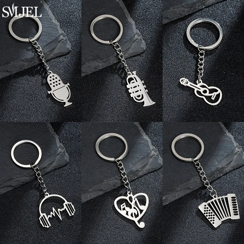 New Stainless Steel Guitar Keychain Cute Accordion Keyring for Women Bag Pendant Musical Instrument Jewelry Music Lovers Gift