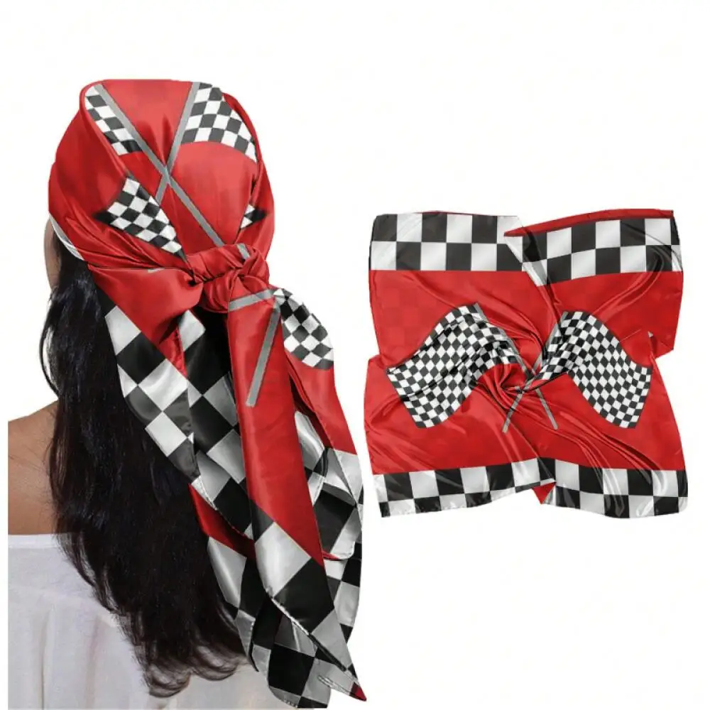 

1pcs 35-Inch Square Scarf Racing Checkered Pattern Headscarf Elegant Ladies Headscarf Square Scarf Multifunctional Accessory