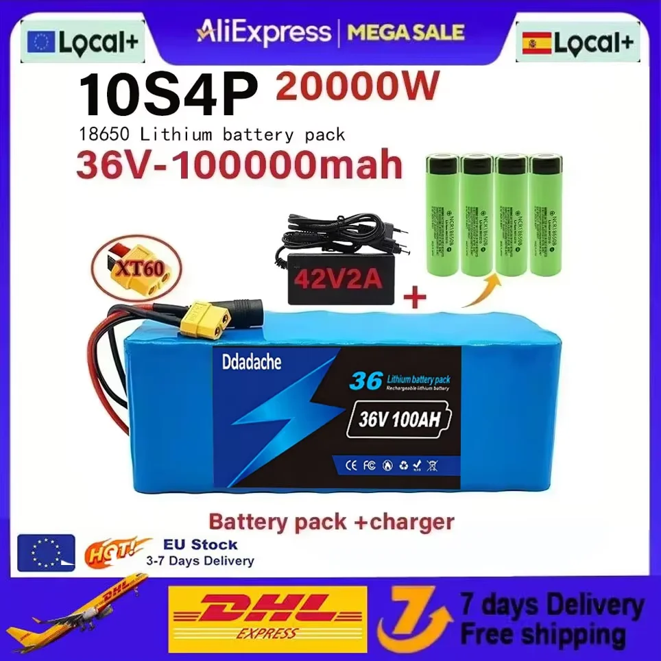 Neuer 36V 100Ah 1000W 10S4P DC/T Lithium-Ionen-Akku 100Ah für 42V E-Bike Elektrofahrrad Roller mit BMS