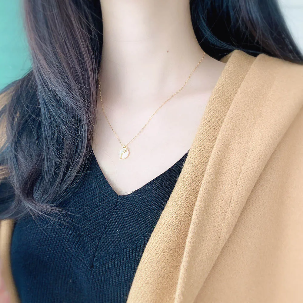 LAMOON 925 Sterling Silver Necklace For Women Orion Constellation Pendant Natural White Shell 14K Gold Plated Fine Jewelry NI129