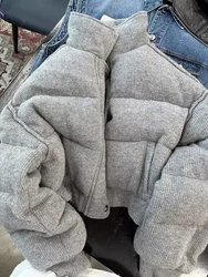 Korejpaa Grau Solide Parkas Mujer Strickwaren Stehkragen Kurze Jacke 2025, Winter Kleidung Dicke Vielseitige Zipper Warme Mäntel Top