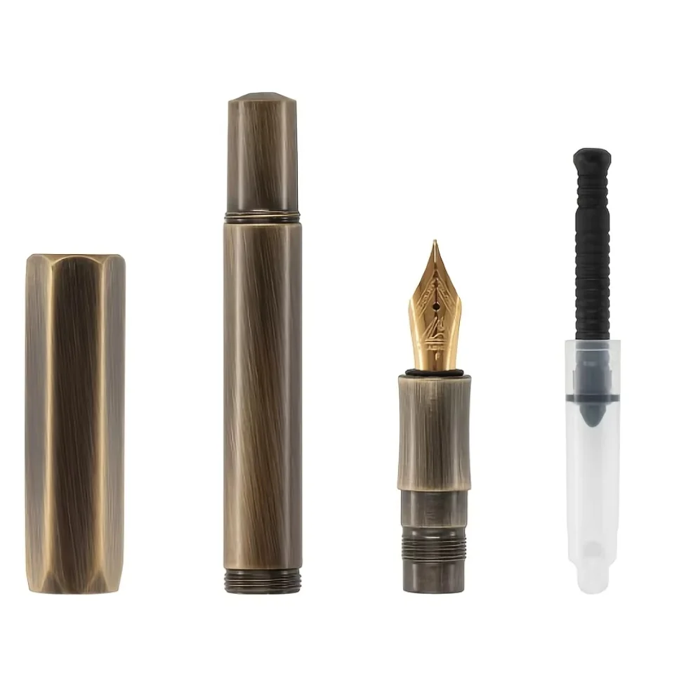 1Pc Brass Fountain Pen, 0.5mm Nib, Heavy Metal Feel, for Business and Office Use, Rotating Cap, Mini Short Style, Includes Ink Absorber, 2.6mm Caliber, for Students/Office, Holiday Gifts, Valentine's Day, Back-To-School Season, School Season, Birthday/Christmas, Father's Day, Mother's Day, Teacher's Day, Signature/Calligraphy/Art Fountain Pen - view 3