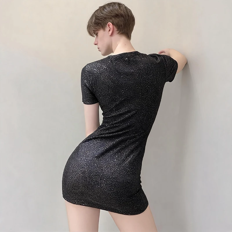 Man Sexy Black See Through Dresses Sissy Outdoor Sex Transparent CD Slim Fit Skirts Color Erotic Skirts Hollow Out Night Panties