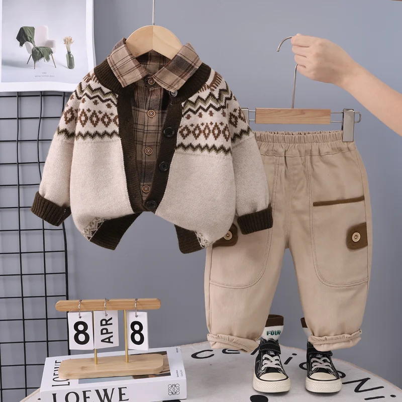 New Spring Autumn Baby Boys Clothes Children Jacket Plaid Shirt Pants 3Pcs/Sets Kids Clothing Infant Costume Toddler Tracksuits