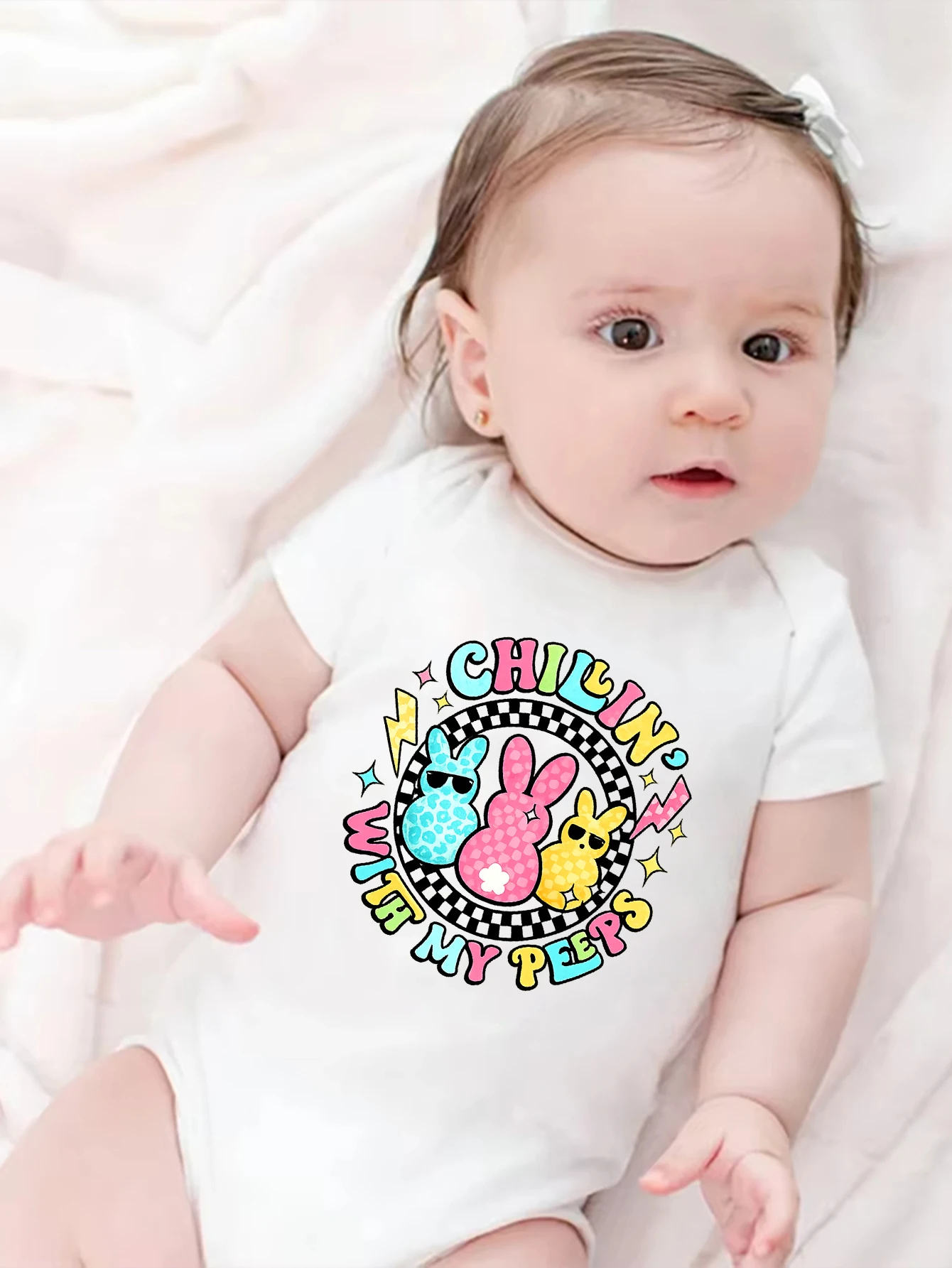 

Новый стиль 2026: Комбинезон для ползания с принтом «Chillin with My Peeps» к Пасхе, удобный и дышащий, для мальчиков и девочек