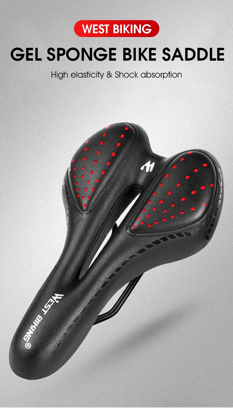 WEST BIKING Fahrradsattel, bequemes Gel-Schwammkissen, hohl, atmungsaktiv, stoßfest, MTB-Rennradsitz, ergonomisch, rutschfest, PU – Detail 1