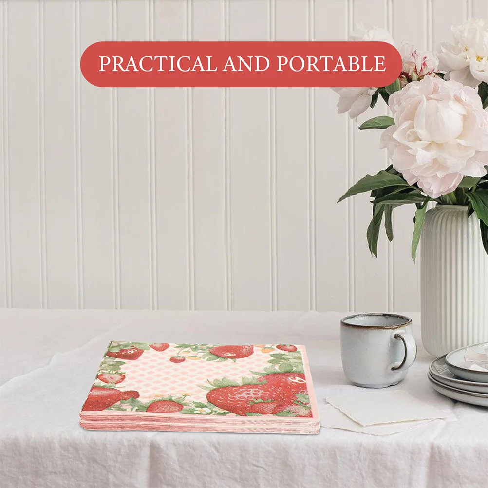 

2 Pack Strawberry Print Paper Napkins 3-Ply Soft Party Dinner Napkin For Baby Shower Birthday Halloween Christmas Wedding Event