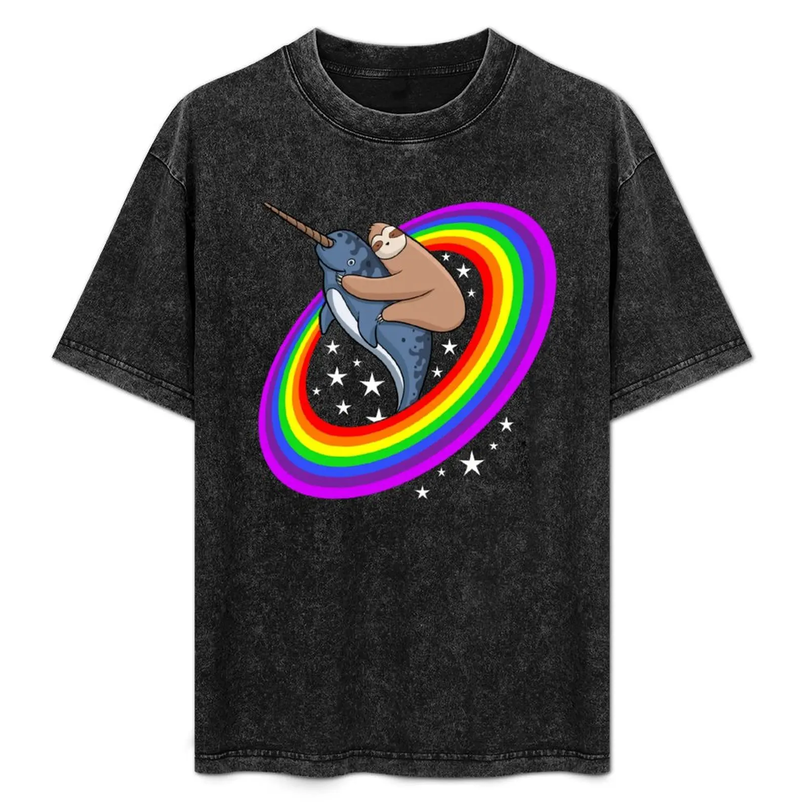 

Sloth Riding Narwhals Colorful Rainbow Funny T-Shirt funny gifts anime stuff blue lock Men's clothing