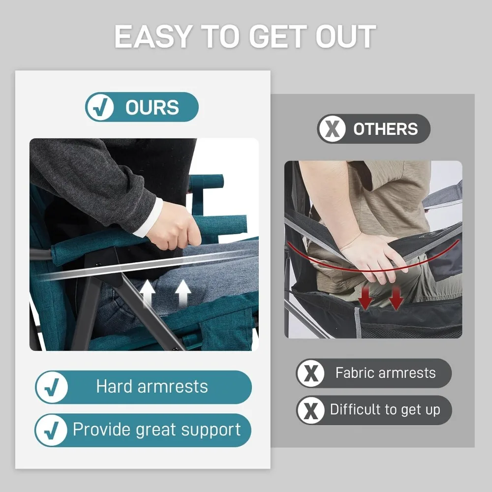 مجموعة كراسي هزاز مبطنة كبيرة الحجم محمولة مكونة من قطعتين للاستخدام في الهواء الطلق والفناء والتخييم، وكراسي هزازة شديدة التحمل قابلة للطي للحديقة