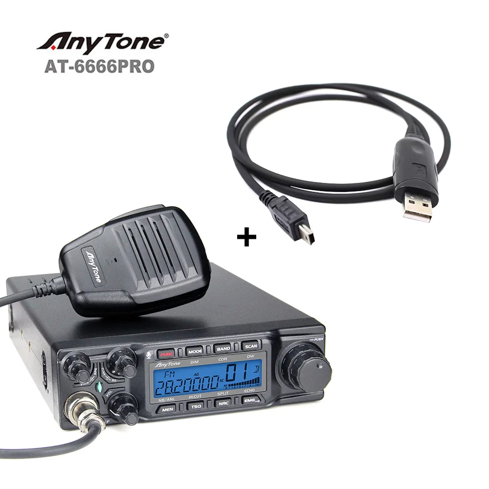 ANYTONE AT-6666 PRO CB Radio AT-6666Pro 28.000-29.700MHz Programmable 80W High Power with FM CW 10 Meter band for truck drivers