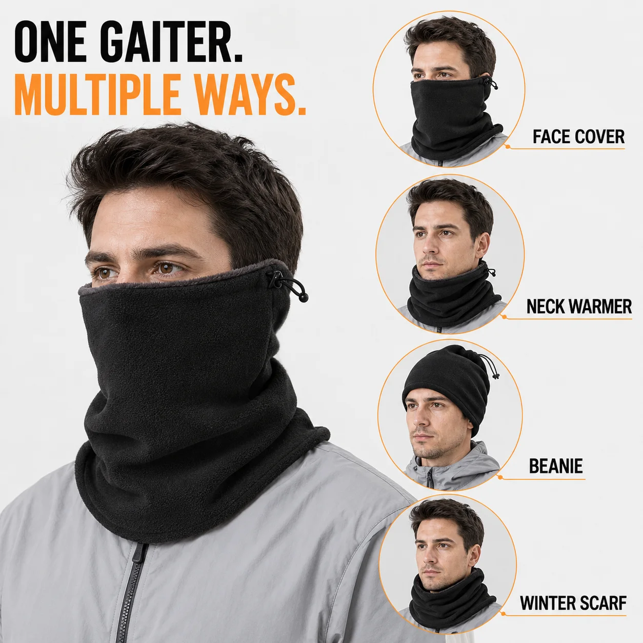 Thickened Thermal Neck Gaiter Fleece Lined Windproof Face Mask Multifunctional Scarf for Motorcycle Bicycle Outdoor Activity